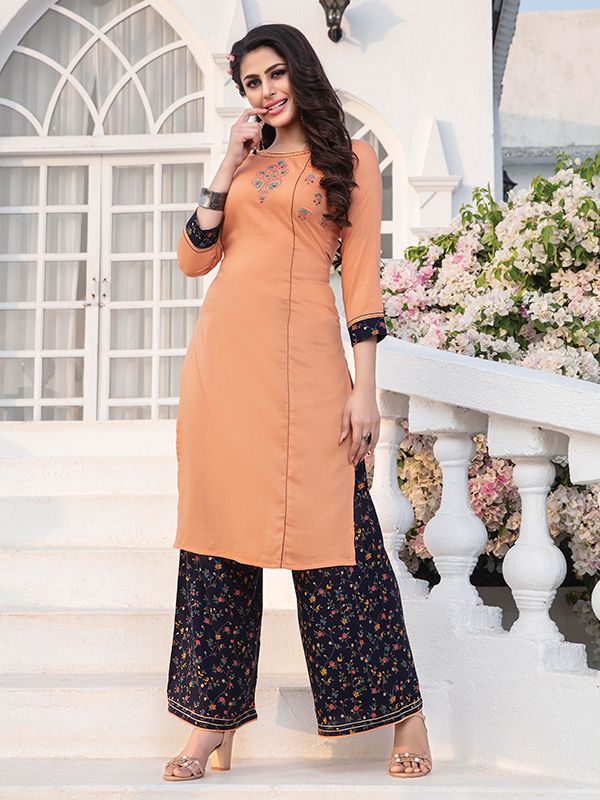 Orange Gold Patiala Kurti Dupatta Punjabi Suit – BONYHUB
