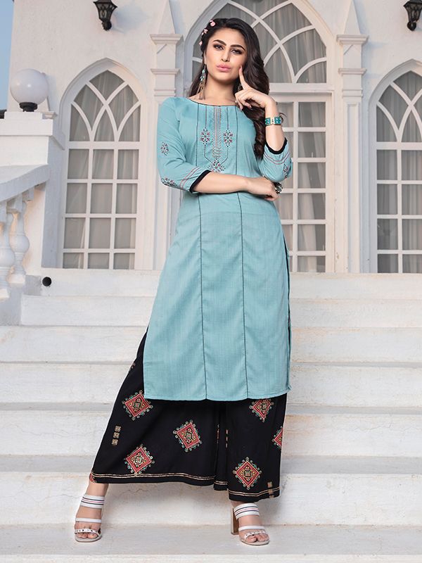 LABEL AISHWARYRIKA Salwar Suits and Sets  Buy LABEL AISHWARYRIKA Swish Blue  Kurta With Palazzo Set of 2 Online  Nykaa Fashion