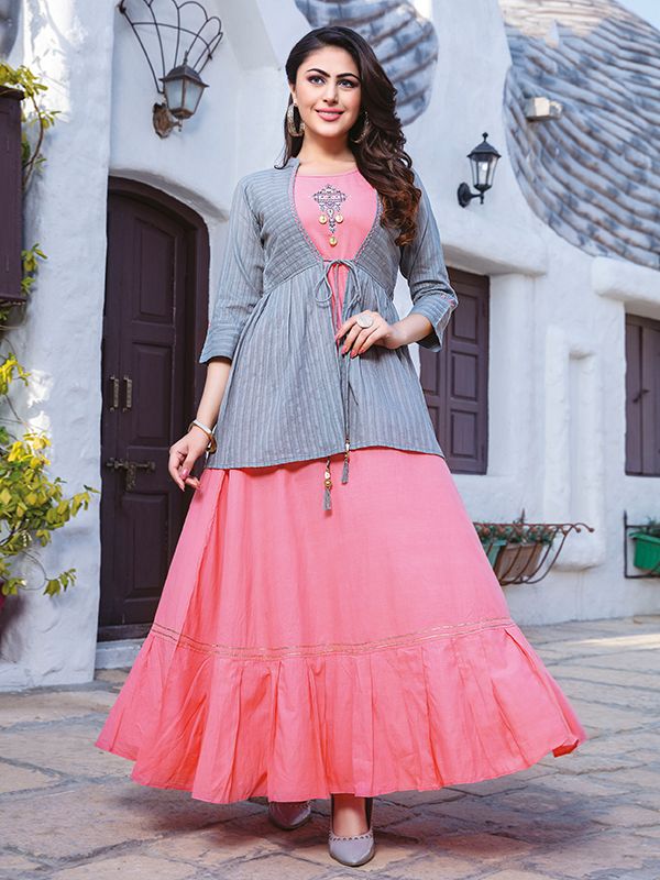 Buy Pranjal Women Pink Rayon Slub Two Tone Plain Kurti With Jacket PinkXXL  Online at Best Prices in India  JioMart