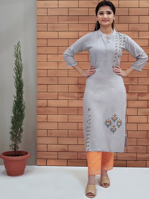 Embroidered Grey fancy rayon Kurti  Shop Now at Bavis Clothing