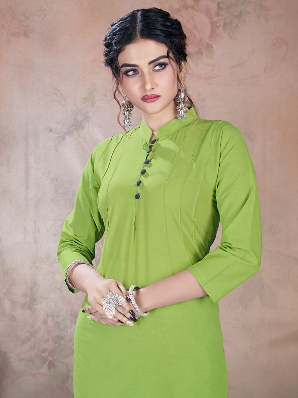 Saheli Heavy Magic Cotton With Embroidery Work Long Kurti Green Color DN  1009