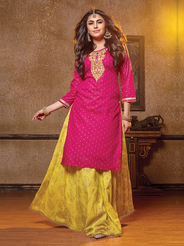Yellow And Pink Multi Embroidery Festive Lehenga Kurti in 2024 | Stunning  outfits, Embroidered kurti, Lehenga
