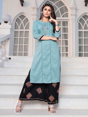 Indian Blue Kurti Top With Palazzo Pant Set For Women  VIHAAN IMPEX STORE