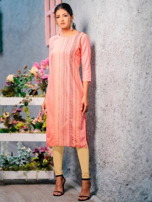 Psyna Pankhi Light Pink Rayon Weaving Kurti