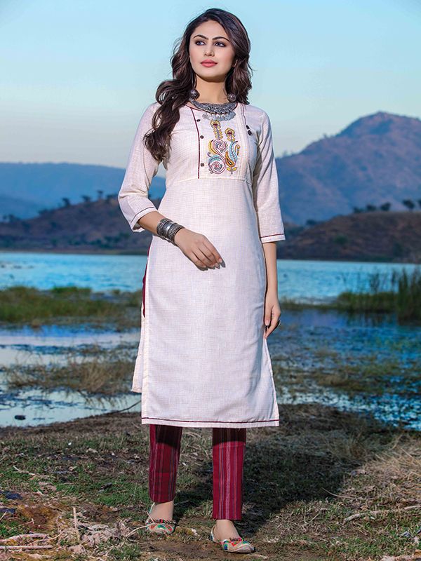 Buy Okhai Flourish Off-White Hand Embroidered Kurta Pant Set for Women  Online @ Tata CLiQ