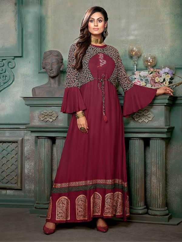 Indian Women Floral Printed Long Gown Kurti Dress Indian Wedding Long Kurta  Only | eBay