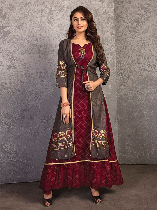 Indian Designer Long Flared Gown Kurti Pakistani Traditional Kurta Jacket  Dress – CDE